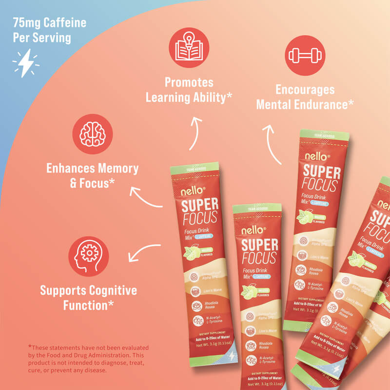 Nello Superfocus – Nootropic Drink Mix with Lion’s Mane, Rhodiola & Alpha-GPC